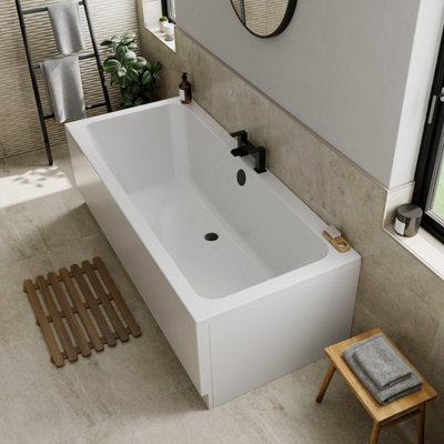 Affine 1700 X 750mm Double Ended Square Bath Tub White Acrylic Straight Bathroom Modern from B&Q