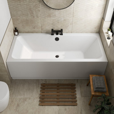 Affine 1700 X 750mm Double Ended Square Bath Tub With Side Panel White Acrylic Bathroom from B&Q