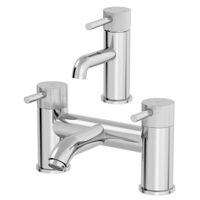 B&Q -  Fluted Bathroom Bath Filler Basin Mixer Tap Set Deck Mounted Round Modern Chrome