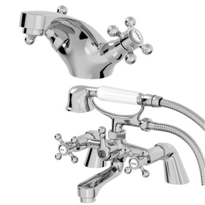 B&Q -  Oxford Bathroom Bath Shower Mixer Basin Tap Set Crosshead Traditional Chrome