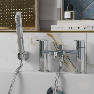 B&Q -  Bathroom Bath Shower Mixer Filler Tap Handset Hose Deck Mounted Modern Chrome