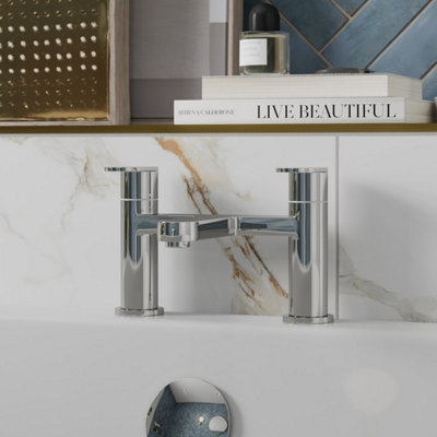 Affine Bathroom Bath Mixer Filler Tap Twin Lever Deck Mounted Round Modern Chrome Size 0.2 B&Q