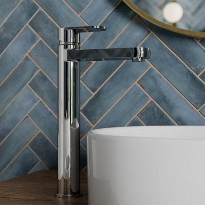B&Q -  Tall Basin Mixer Tap High Rise Countertop Round Single Lever Handle Chrome