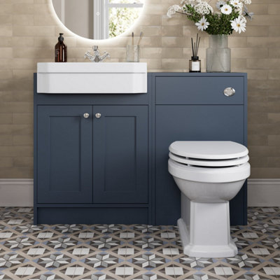 Affine 1120mm Traditional Vanity Basin Unit & Btw Toilet Combi Bathroom Furniture Blue from B&Q
