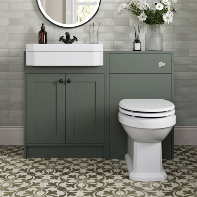 Affine 1120mm Traditional Vanity Basin Unit & Btw Toilet Combi Bathroom Furniture Green from B&Q