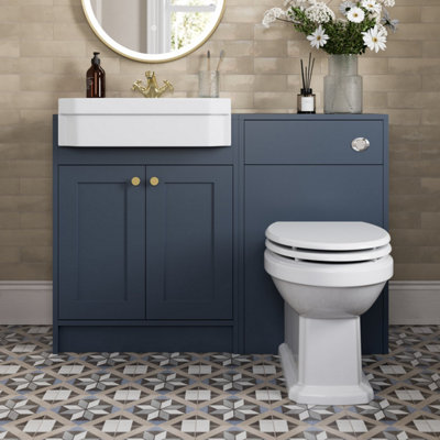 Affine 1120mm Traditional Vanity Basin Unit & Btw Toilet Combi Bathroom Furniture Blue from B&Q