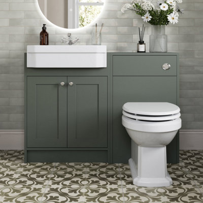 Affine 1120mm Traditional Vanity Basin Unit & Btw Toilet Combi Bathroom Furniture Green from B&Q