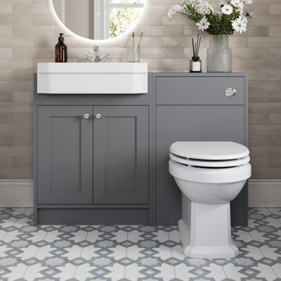 Affine 1120mm Traditional Vanity Basin Unit & Btw Toilet Combi Bathroom Furniture Grey from B&Q