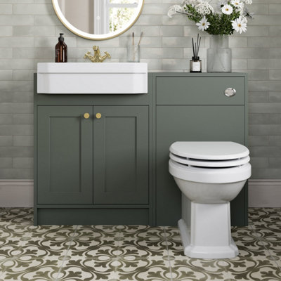 Affine 1120mm Traditional Vanity Basin Unit & Btw Toilet Combi Bathroom Furniture Green from B&Q