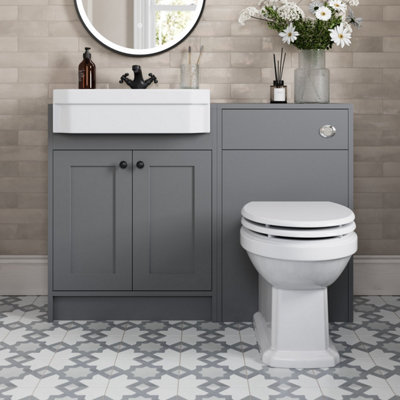 Affine 1120mm Traditional Vanity Basin Unit & Btw Toilet Combi Bathroom Furniture Grey from B&Q