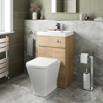 B&Q -  2 In 1 Back To Wall Btw Toilet Basin Combi Unit 500mm Bathroom Oak