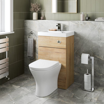 B&Q -  2 In 1 Back To Wall Btw Toilet Basin Combi Unit 500mm Bathroom Oak