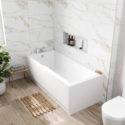 Affine Bathroom Single Ended 1700X750mm Straight Bath Tub Acrylic White Modern from B&Q