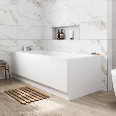 Affine Bathroom Single Ended 1700X750mm Straight Bath Side End Panel Tub Acrylic White from B&Q