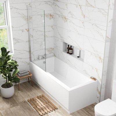 Affine Bathroom Single Ended 1700X750mm Straight Bath Side End Panel Screen White from B&Q