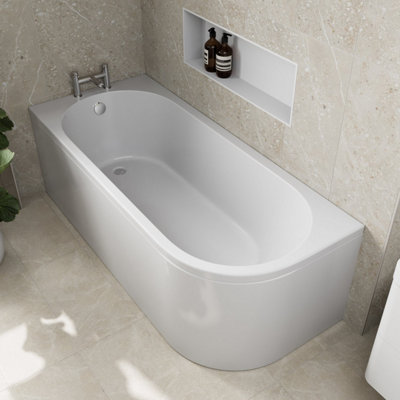 Affine 1800mm Side Front Bath Panel Acrylic Modern Bathroom J Shaped Baths Tub White from B&Q