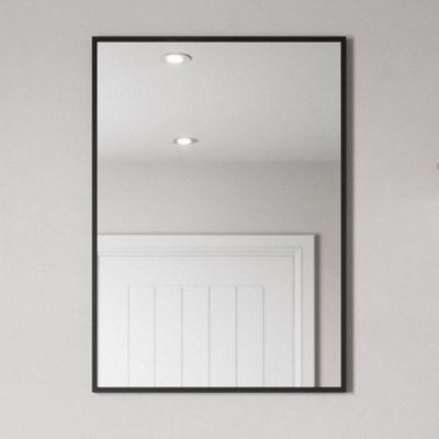 B&Q -  700 X 500mm Black Wall Mounted Bathroom Mirror Framed Rectangular Modern Glass