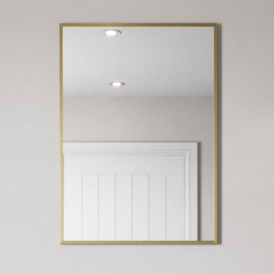 Affine 700 X 500Mm Brushed Brass Wall Mounted Bathroom Mirror Framed Rectangular Modern B&Q