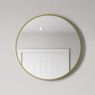 Affine 600 X 600mm Brushed Brass Wall Mounted Bathroom Mirror Framed Round Design from B&Q