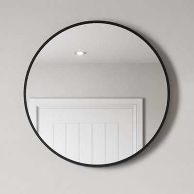 B&Q -  600 X 600mm Black Wall Mounted Bathroom Mirror Framed Round Design 4mm Glass