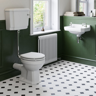 Affine Traditional Bathroom Cloakroom Suite Low Level Toilet Wc Wall Hung Basin White from B&Q