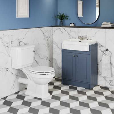 Affine Traditional Bathroom Cloakroom Suite Close Coupled Toilet Wc Blue Vanity Unit from B&Q