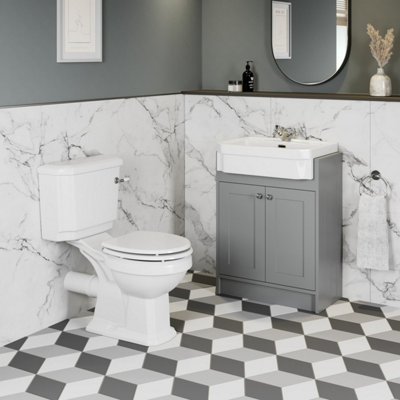 Affine Traditional Bathroom Cloakroom Suite Close Coupled Toilet Wc Grey Vanity Unit from B&Q