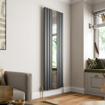 Radilux Anthracite 1800 X 600Mm Single Flat Panel Vertical Mirror Radiator Rad Modern Small