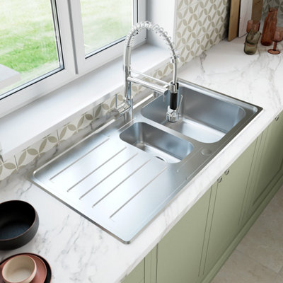Sinkoro Stainless Steel 1.5 Bowl Inset Kitchen Sink Left Hand Modern Drainer Wastes from B&Q