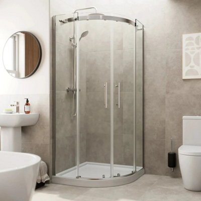 Affine 800mm Quadrant Shower Enclosure 8mm Glass Frameless Raised Non Slip Tray & Waste from B&Q