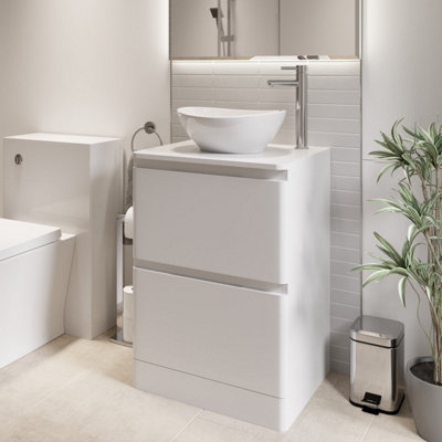 B&Q -  600mm Bathroom Countertop Vanity Unit Oval Basin Sink Freestanding Gloss White