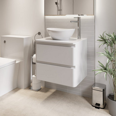 B&Q -  600mm Bathroom Countertop Vanity Unit Oval Basin Sink Wall Hung White Gloss