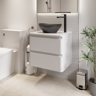 B&Q -  600mm Bathroom Countertop Vanity Unit Oval Basin Sink Wall Hung Gloss White
