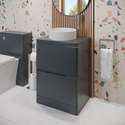 Affine 600mm Bathroom Countertop Vanity Unit Round Fluted Basin Freestanding Anthracite from B&Q