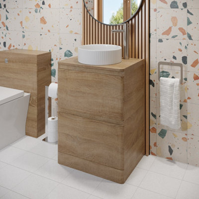 Affine 600mm Bathroom Countertop Vanity Unit Round Fluted Basin Freestanding Oak Effect from B&Q