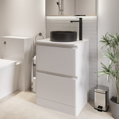 Affine 600mm Bathroom Countertop Vanity Unit Round Fluted Basin Freestanding White Gloss from B&Q