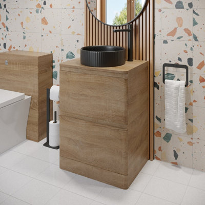 Affine 600mm Bathroom Countertop Vanity Unit Fluted Round Basin Freestanding Oak Effect from B&Q