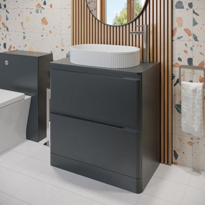 Affine 800mm Bathroom Countertop Vanity Unit Fluted Oval Basin Freestanding Anthracite from B&Q
