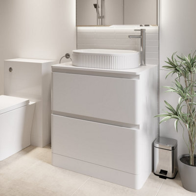 Affine 800mm Bathroom Countertop Vanity Unit Oval Fluted Basin Freestanding Gloss White from B&Q
