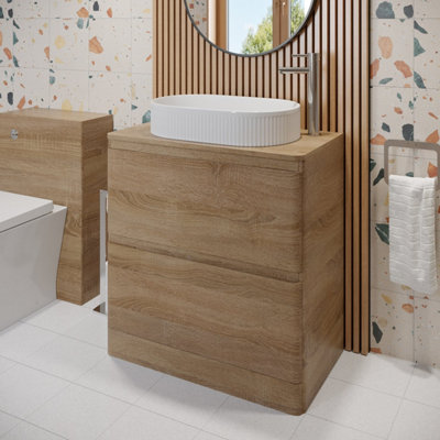 Affine 800mm Bathroom Countertop Vanity Unit Fluted Oval Basin Sink Freestanding Oak from B&Q