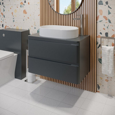Affine 800mm Bathroom Countertop Vanity Unit Fluted Oval Basin Wall Hung Anthracite from B&Q