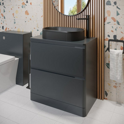 Affine 800mm Bathroom Countertop Vanity Unit Oval Fluted Basin Freestanding Anthracite from B&Q