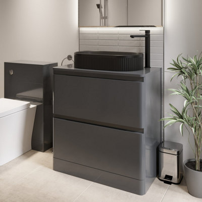 Affine 800mm Bathroom Countertop Vanity Unit Oval Fluted Basin Freestanding Grey Gloss from B&Q