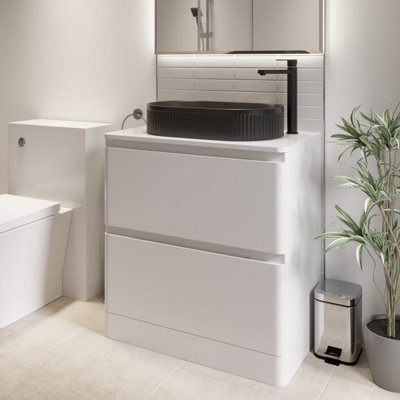 Affine 800mm Bathroom Countertop Vanity Unit Oval Fluted Basin Freestanding White Gloss from B&Q