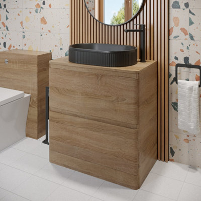Affine 800mm Bathroom Countertop Vanity Unit Oval Fluted Basin Sink Freestanding Oak from B&Q