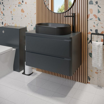 Affine 800mm Bathroom Countertop Vanity Unit Oval Fluted Basin Wall Hung Anthracite from B&Q