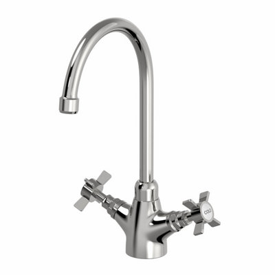 B&Q -  Traditional Kitchen Mixer Tap Brass Twin Crosshead Handles Silver Chrome
