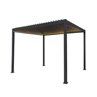 B&Q -  Metal Pergola W/ Led Lights 3M X 4M Anthracite Grey Adjustable Canopy