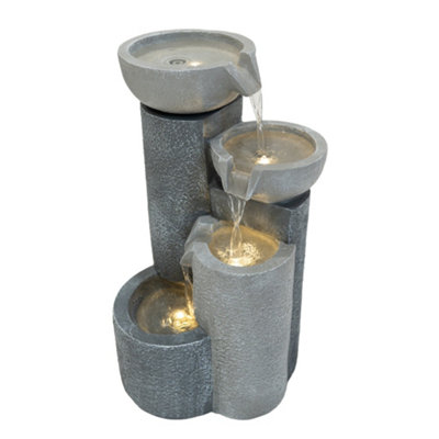 Rackhams White/Grey Tranquil Tiers Cascading Outdoor Garden Water Feature With Led Lighting - Mains Powered - Image 7