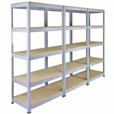 Monstershop 3 Racking Bays 90Cm Garage Shelving Storage Warehouse Shelves Unit Steel 5 Tier